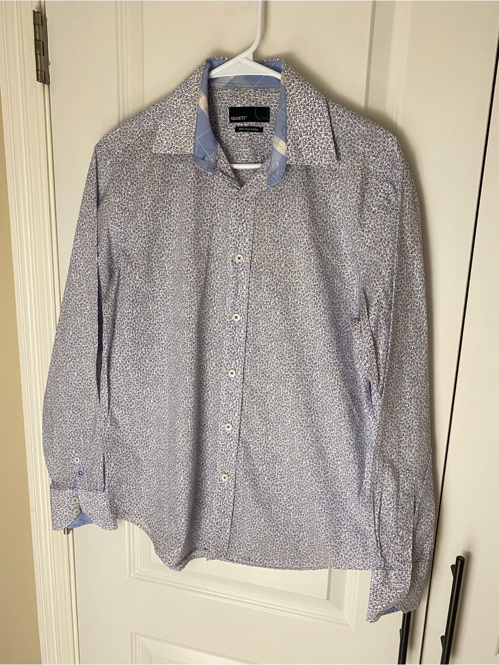 Quieti Men’s Light Blue Patterned Button-Down Shirt with Contrast Trim - Size S